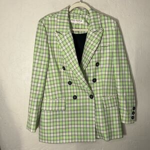 Free people Ashley plaid oversized blazer in bright green